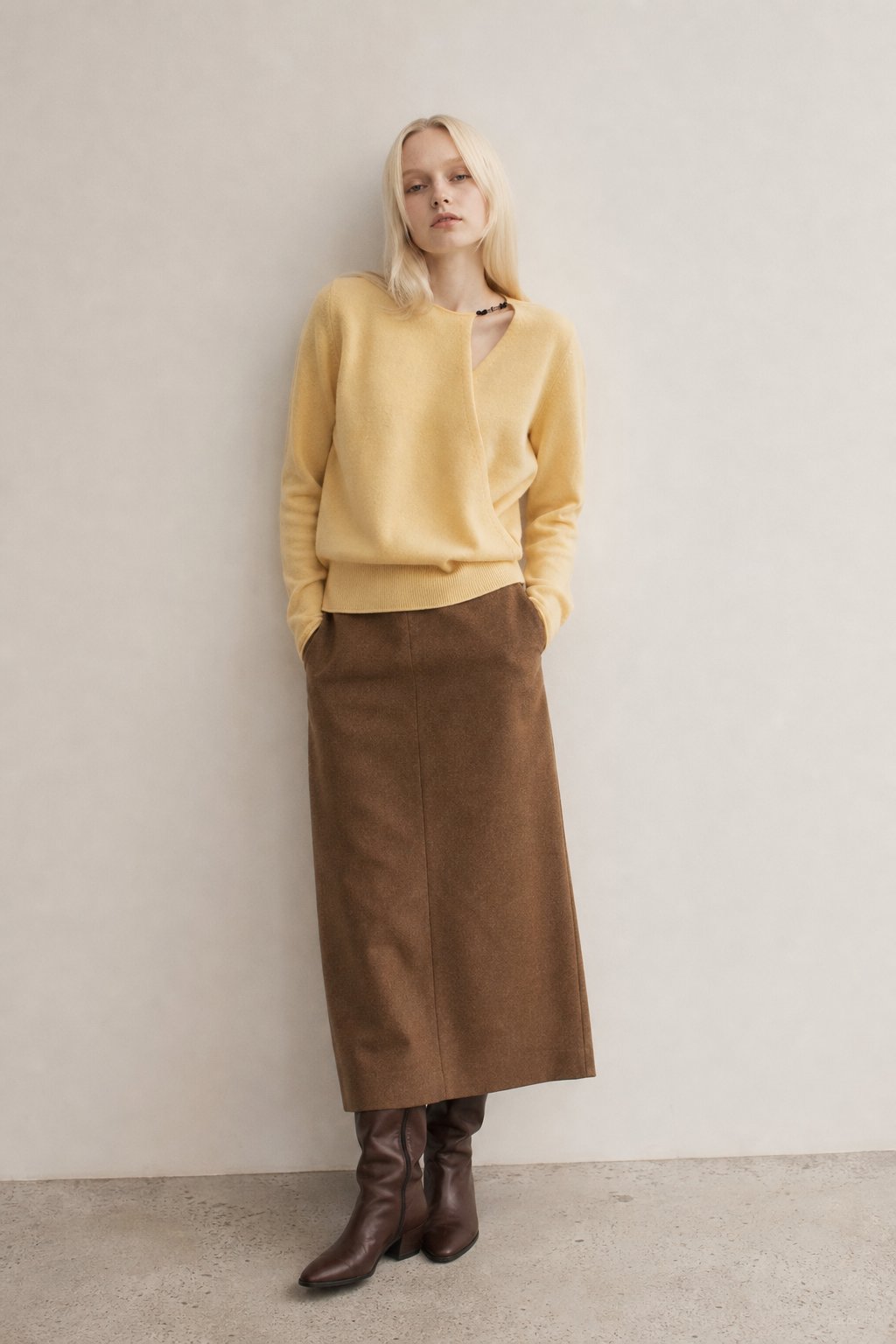 Solène Cashmere O-Neck Pullover — Yellow, banana_republic product shot