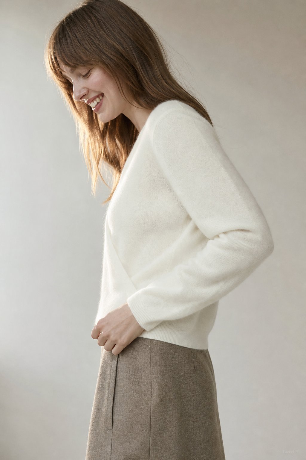 Solène Cashmere O-Neck Pullover — White, banana_republic product shot