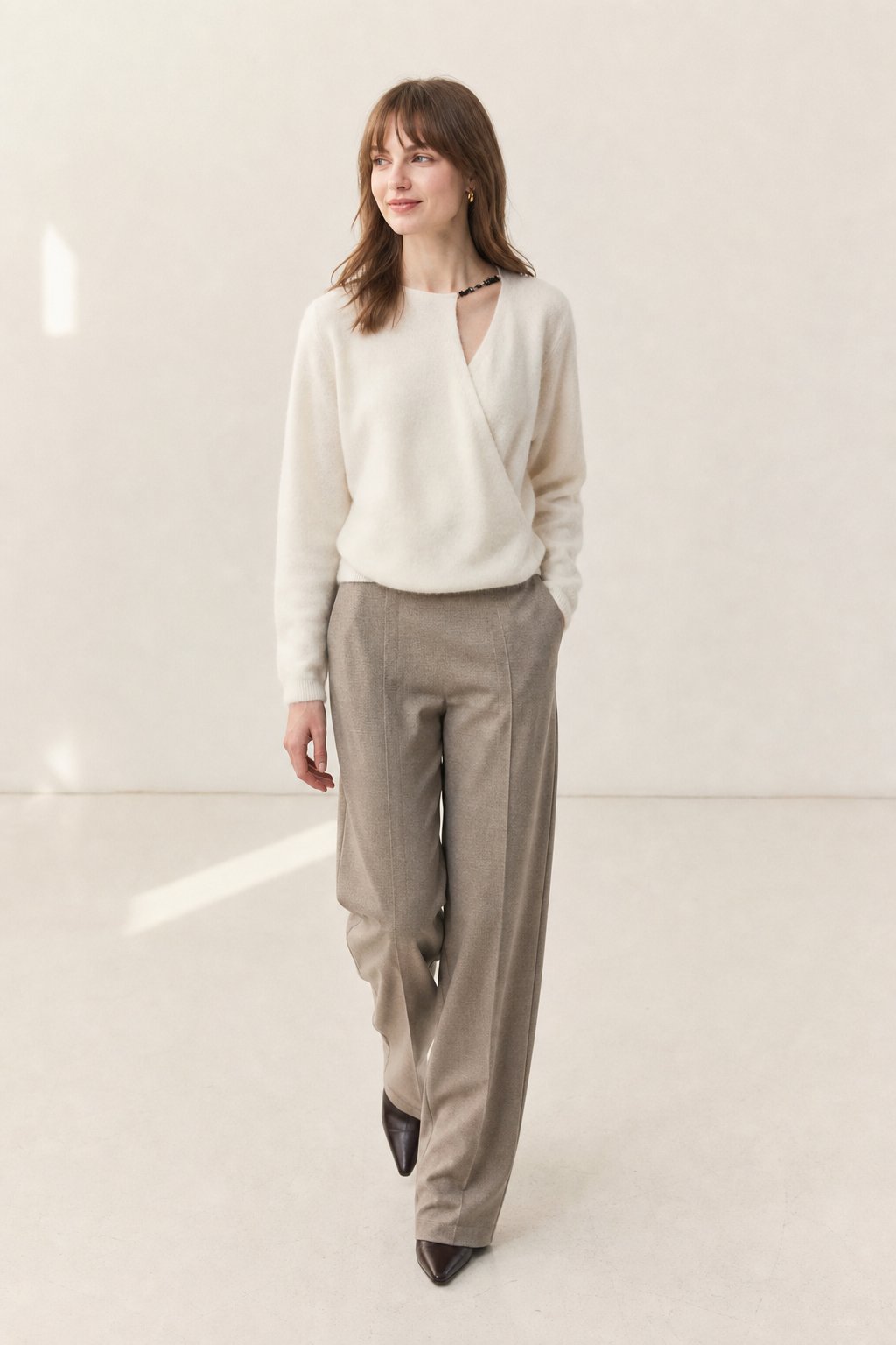 Solène Cashmere O-Neck Pullover — White, banana_republic product shot