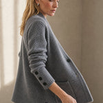 Solène Waffle-Knit Cardigan — Gray, banana_republic product shot