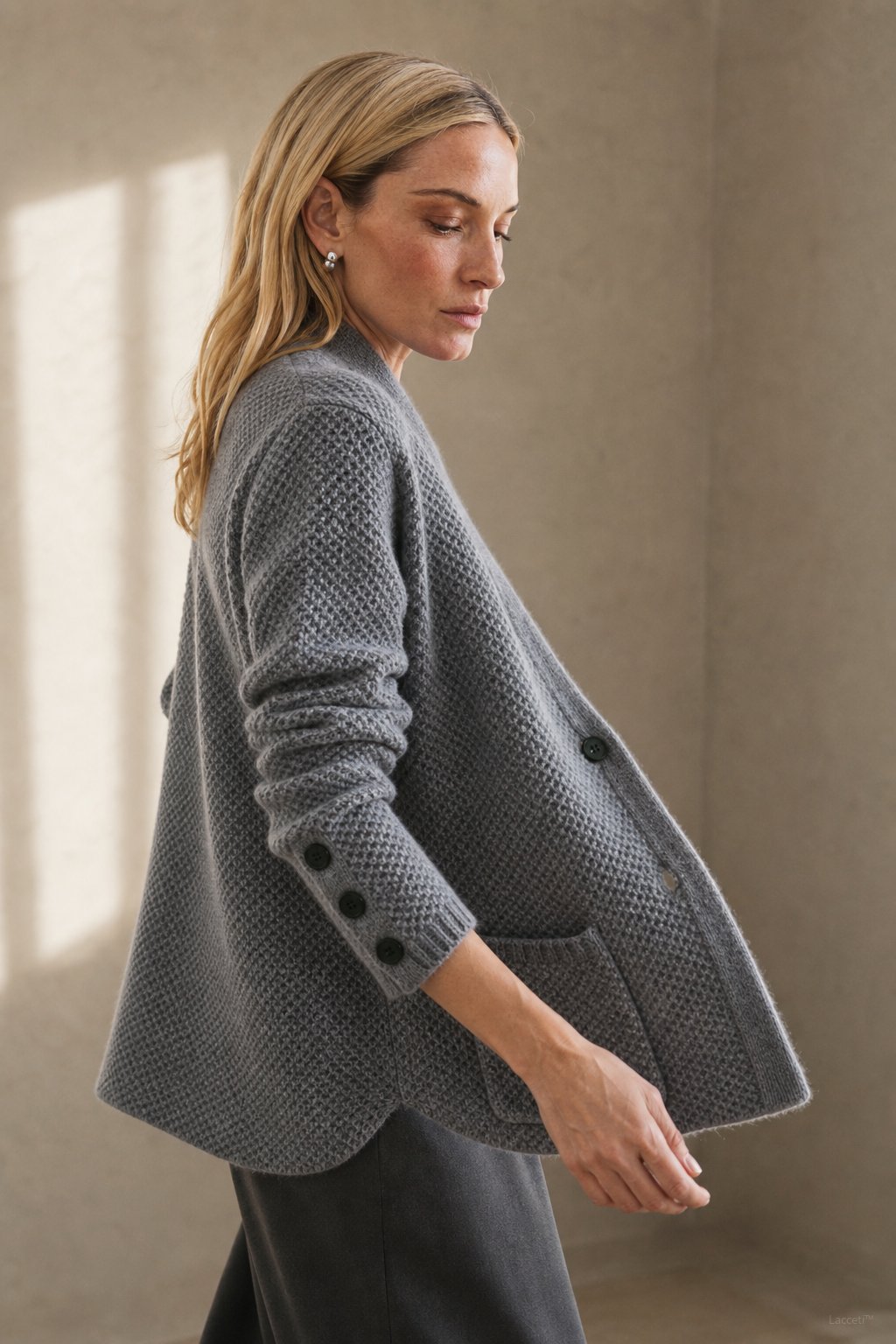 Solène Waffle-Knit Cardigan — Gray, banana_republic product shot