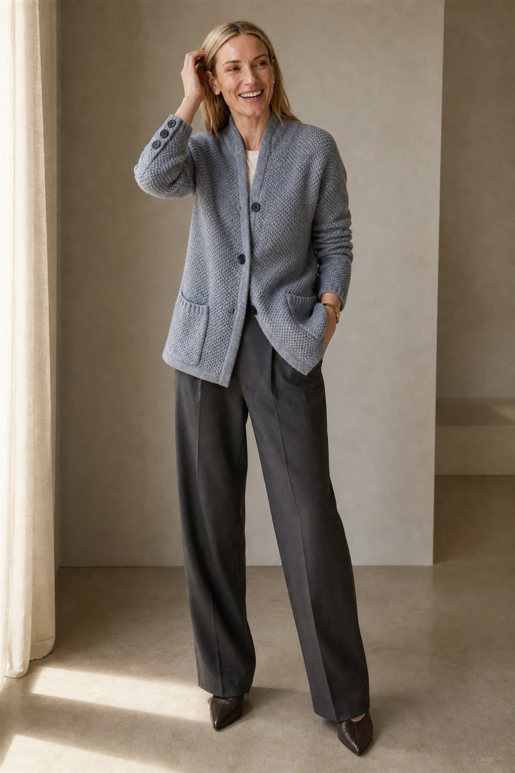 Solène Waffle-Knit Cardigan — Gray, banana_republic product shot