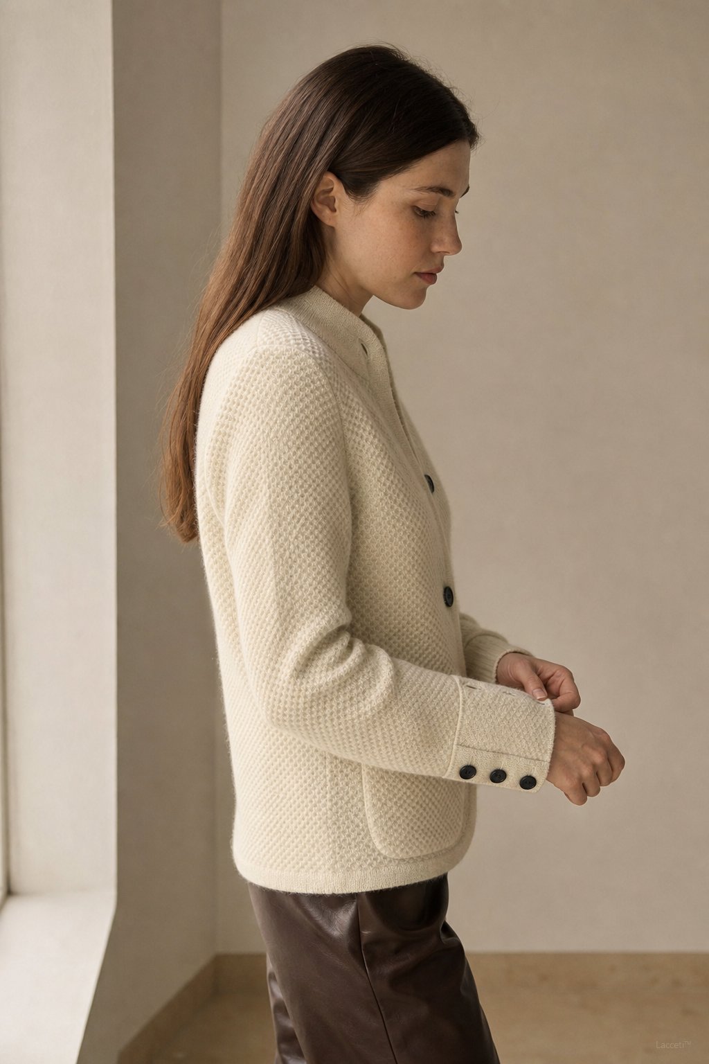 Solène Waffle-Knit Cardigan — Beige, banana_republic product shot