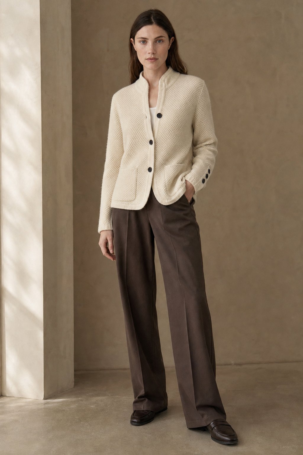 Solène Waffle-Knit Cardigan — Beige, banana_republic product shot