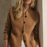 Solène Waffle-Knit Cardigan — Brown, banana_republic product shot
