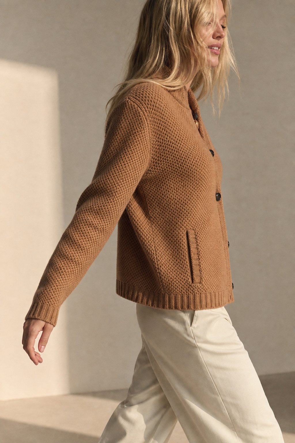 Solène Waffle-Knit Cardigan — Brown, banana_republic product shot