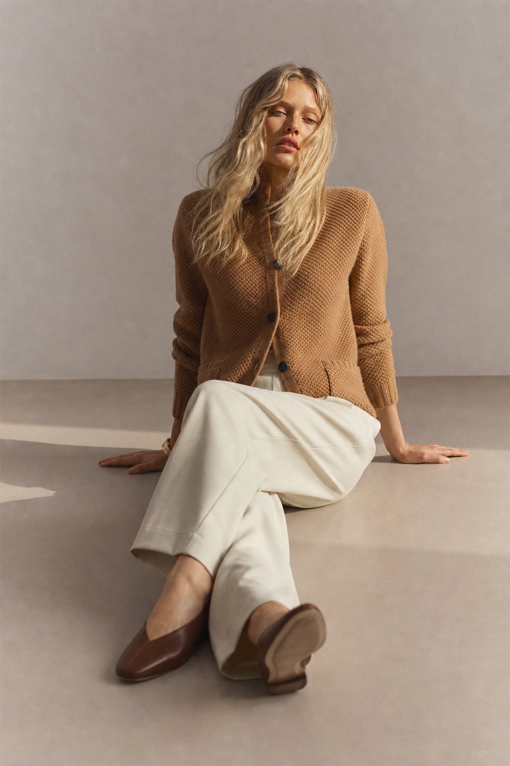 Solène Waffle-Knit Cardigan — Brown, banana_republic product shot