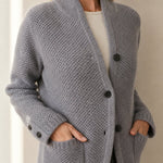 Solène Waffle-Knit Cardigan — Gray, banana_republic product shot