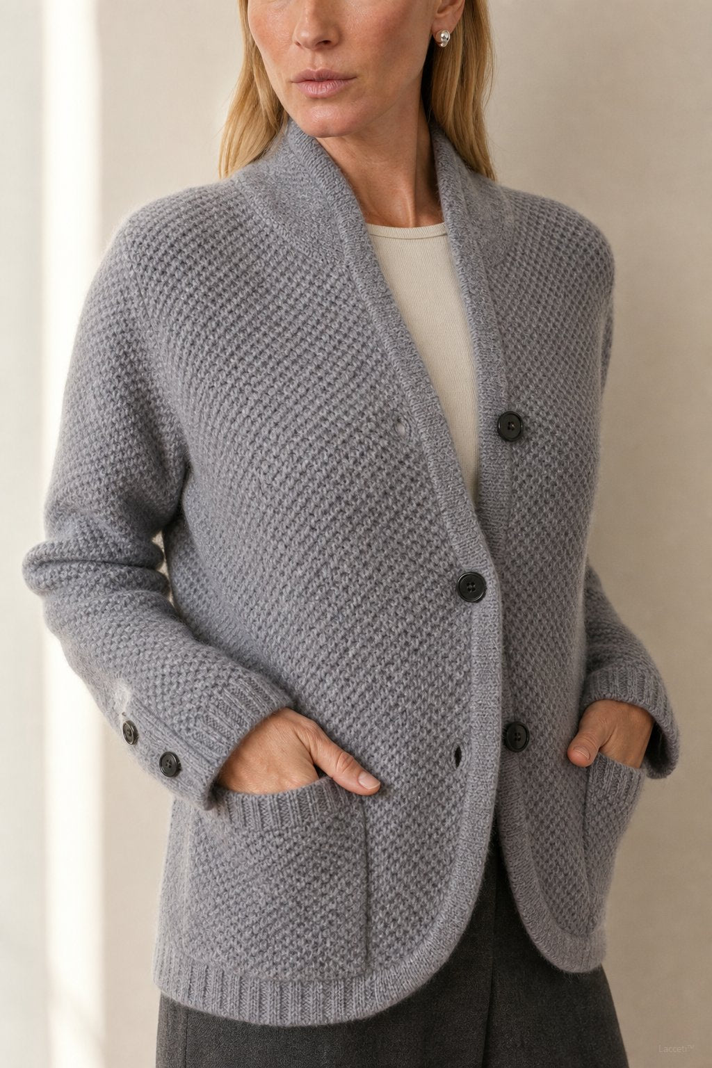 Solène Waffle-Knit Cardigan — Gray, banana_republic product shot