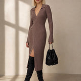 Théa Wrap Midi Dress — Brown, banana_republic product shot
