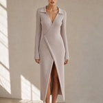 Théa Wrap Midi Dress — Light Gray, banana_republic product shot