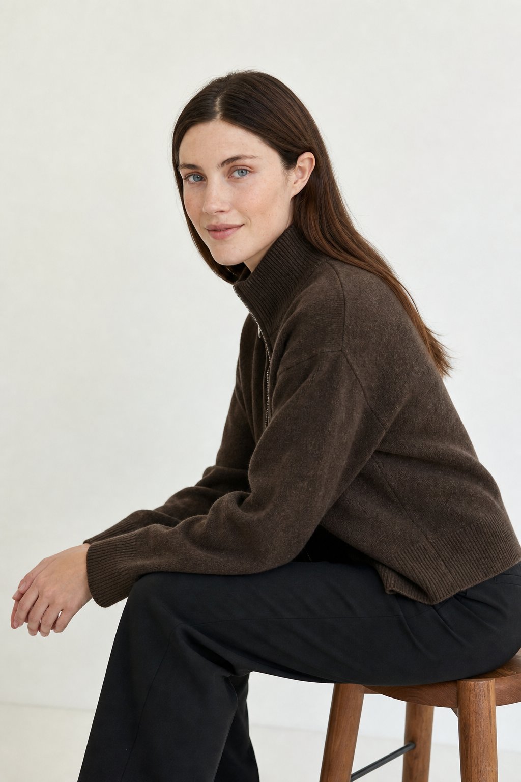 Valérie Minimalist Knit Zip Up — Brown, banana_republic product shot