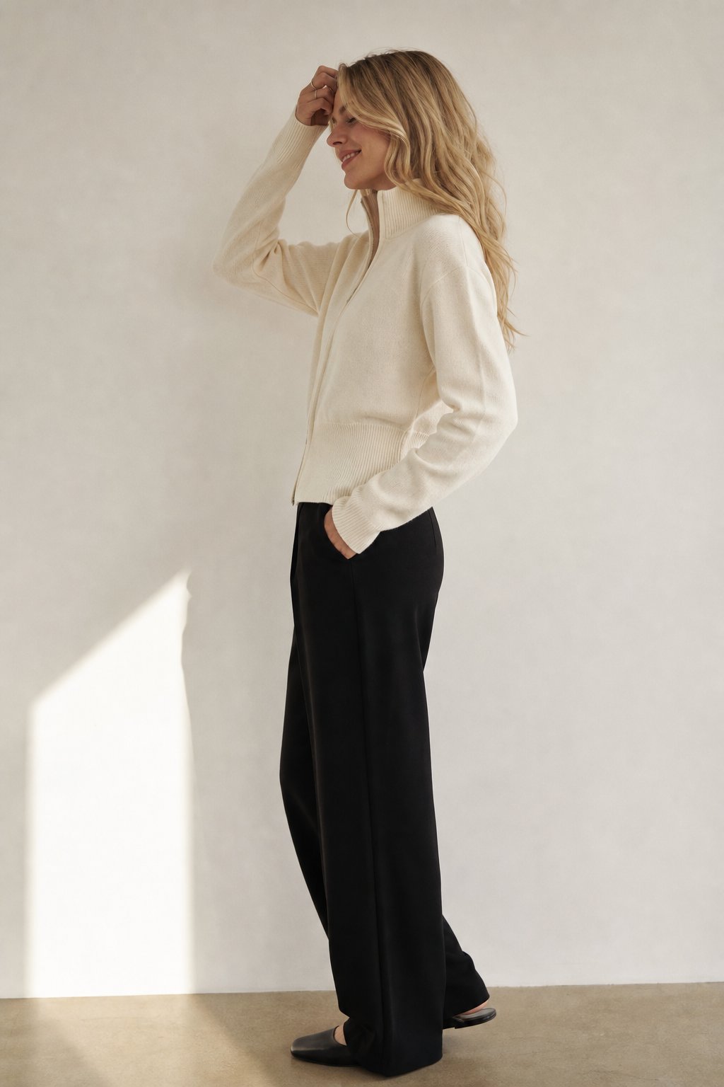 Valérie Minimalist Knit Zip Up — Cream, banana_republic product shot