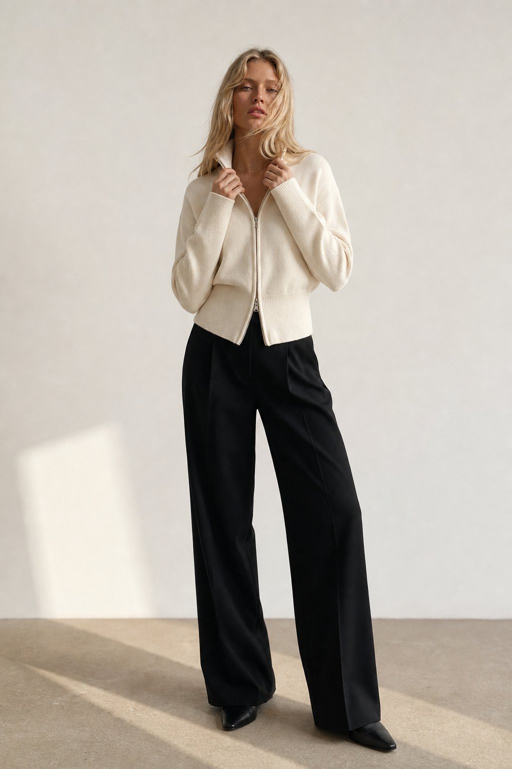 Valérie Minimalist Knit Zip Up — Cream, banana_republic product shot
