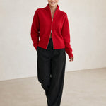 Valérie Minimalist Knit Zip Up — Red, banana_republic product shot