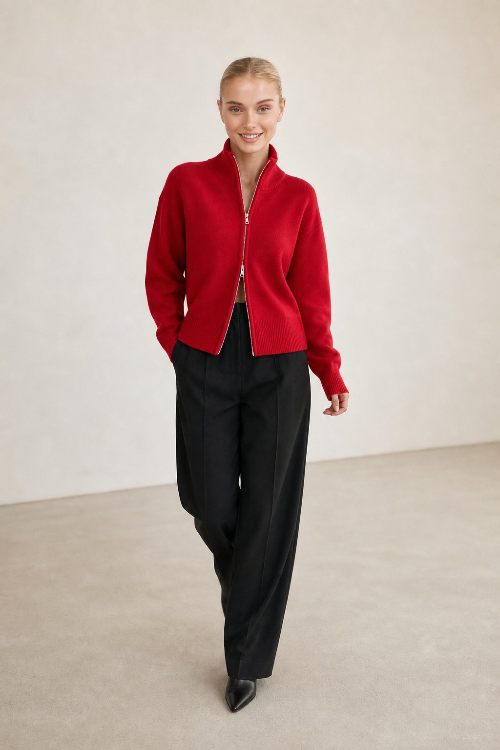 Valérie Minimalist Knit Zip Up — Red, banana_republic product shot