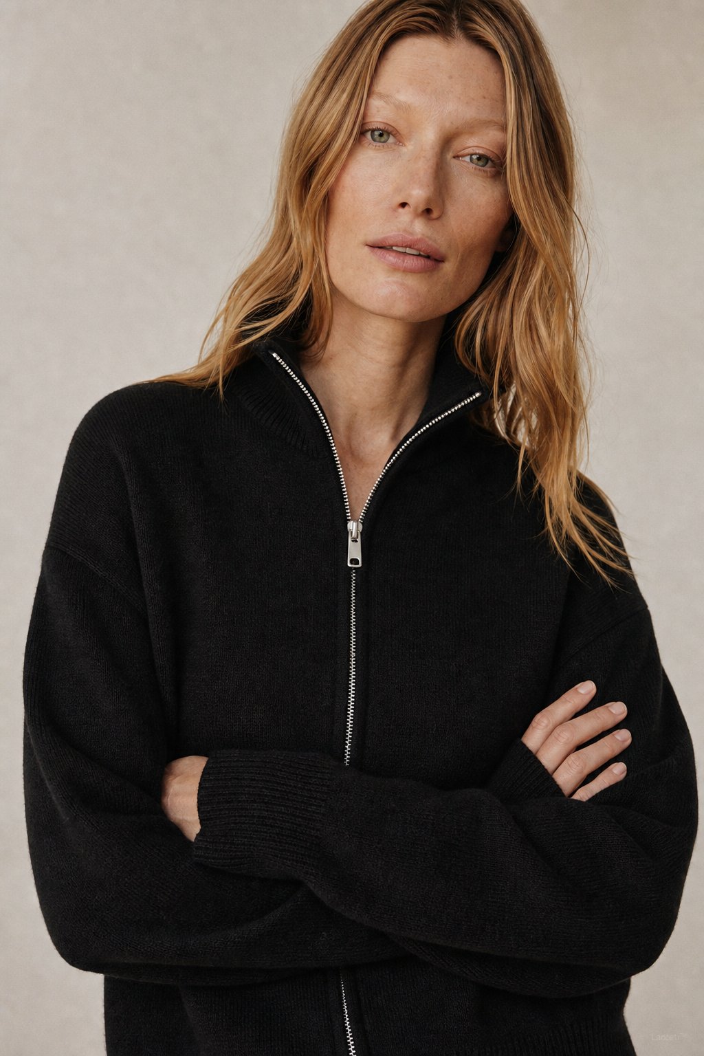 Valérie Minimalist Knit Zip Up — Black, banana_republic product shot