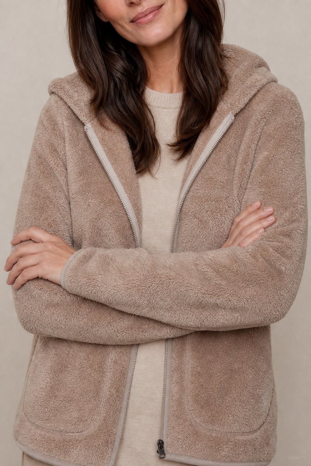 Vancouver Fleece Hoodie Jacket — Khaki, banana_republic product shot