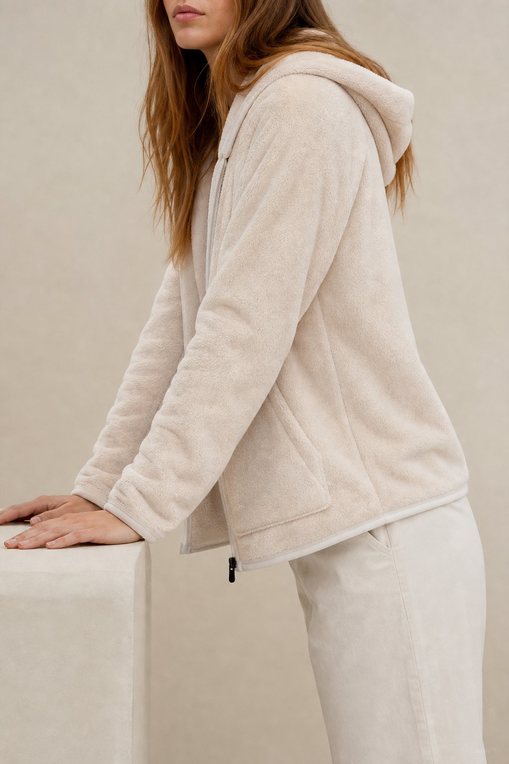 Vancouver Fleece Hoodie Jacket — Beige, banana_republic product shot