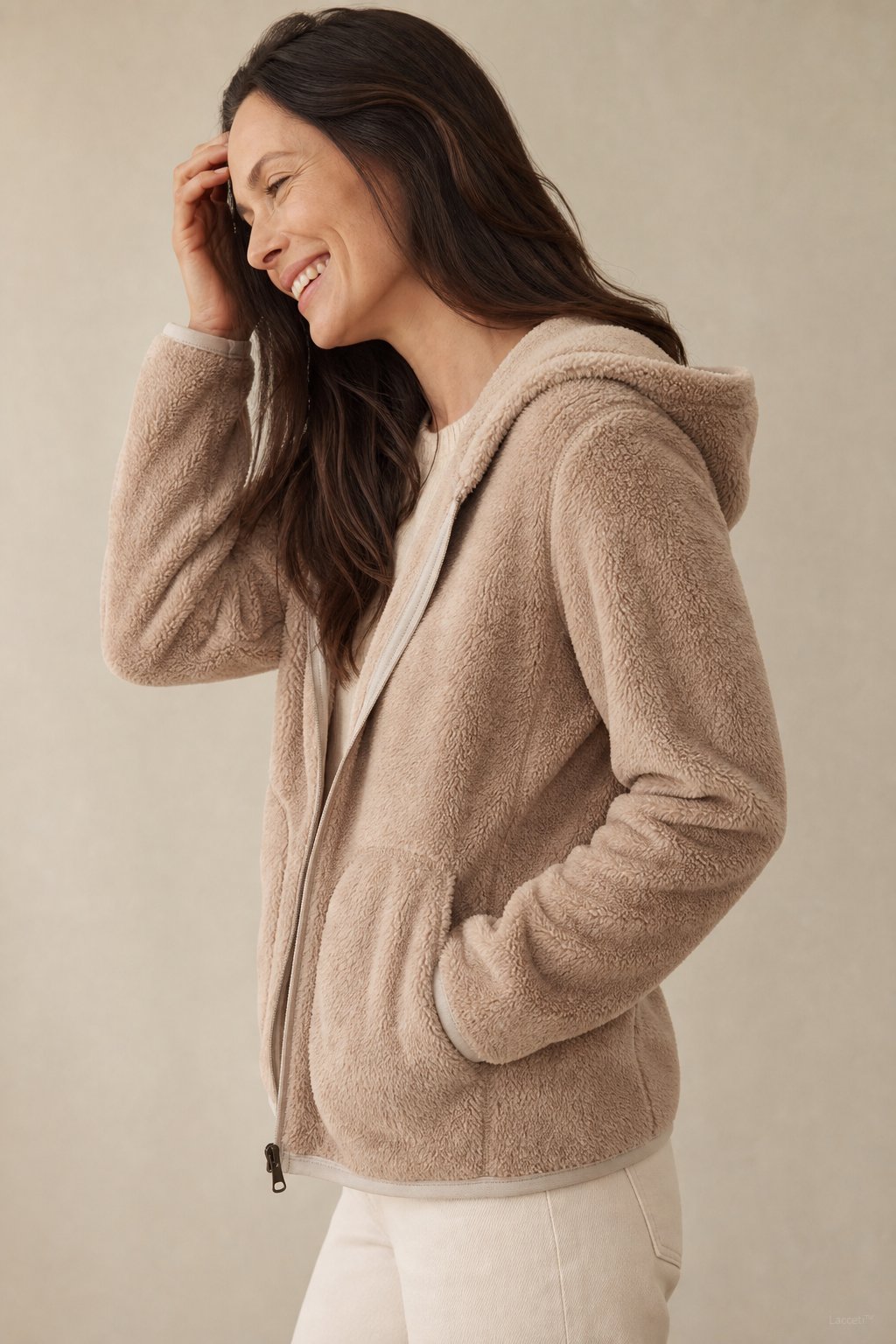 Vancouver Fleece Hoodie Jacket — Khaki, banana_republic product shot