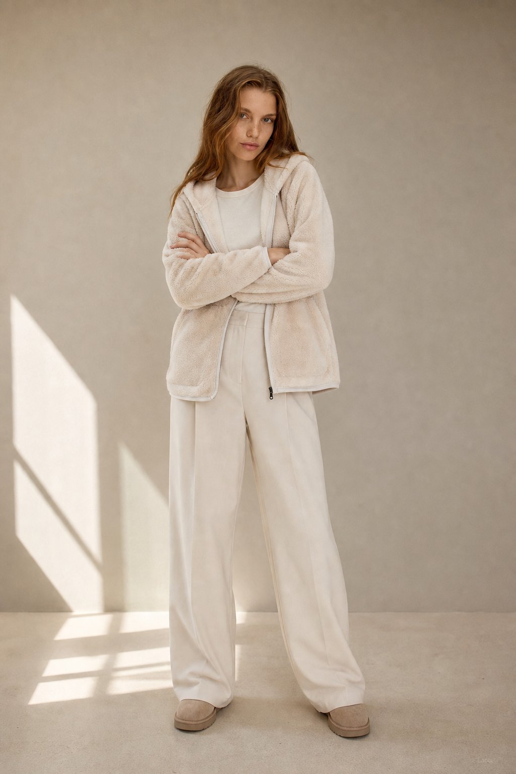 Vancouver Fleece Hoodie Jacket — Beige, banana_republic product shot