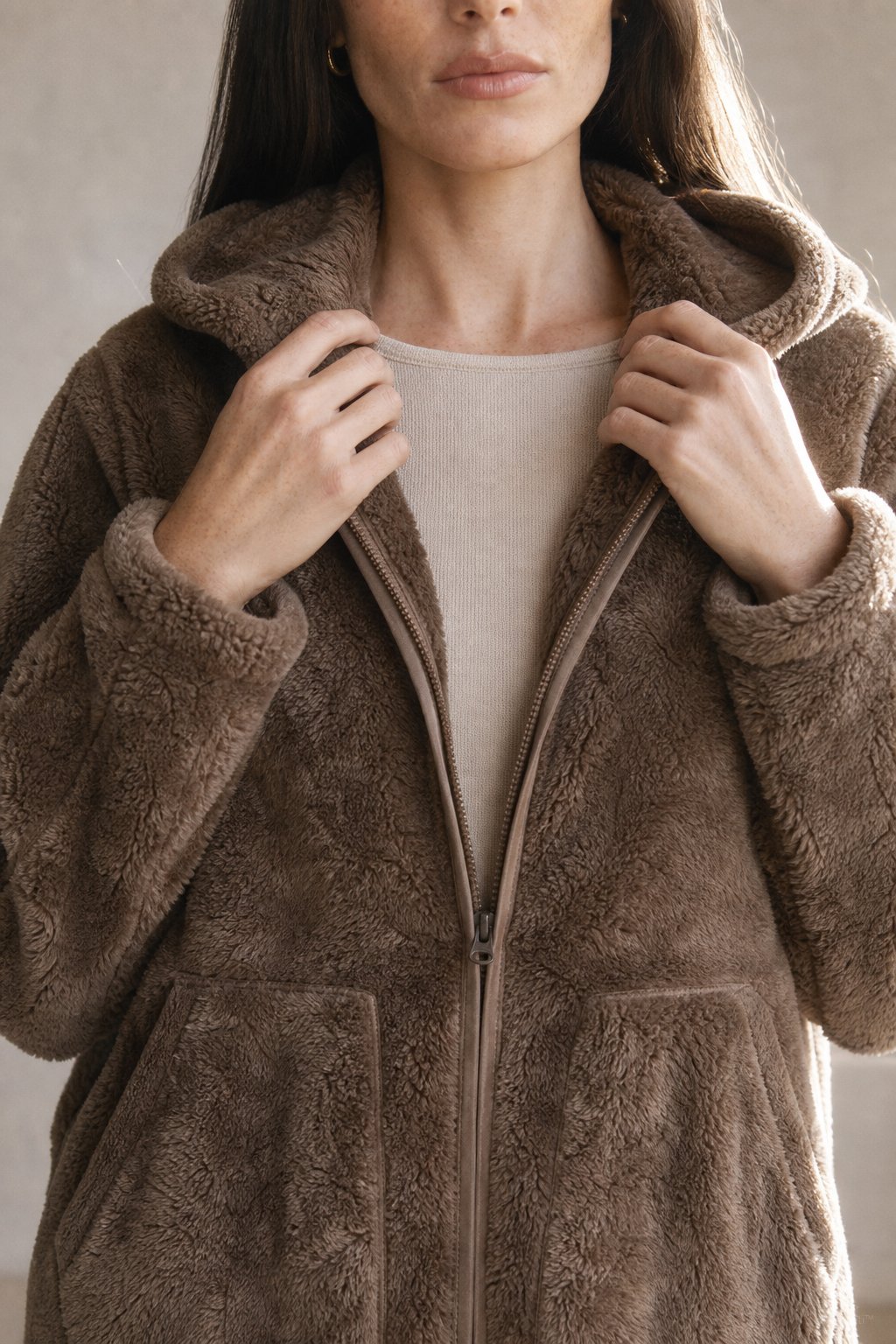 Vancouver Fleece Hoodie Jacket — Brown, banana_republic product shot
