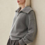 Victoire Half-Zip Stand Collar Sweater — Gray, banana_republic product shot