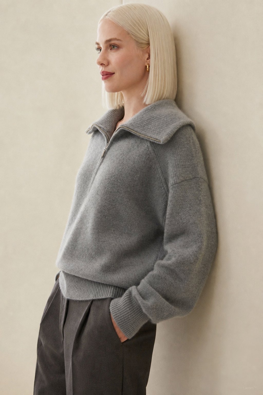 Victoire Half-Zip Stand Collar Sweater — Gray, banana_republic product shot