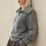 Victoire Half-Zip Stand Collar Sweater — Gray, banana_republic product shot