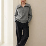 Victoire Half-Zip Stand Collar Sweater — Gray, banana_republic product shot