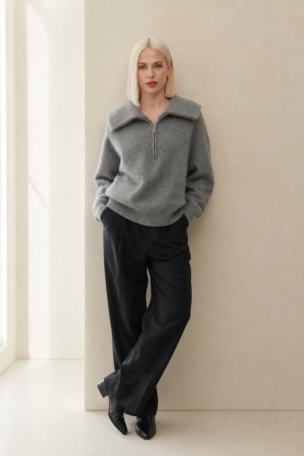Victoire Half-Zip Stand Collar Sweater — Gray, banana_republic product shot