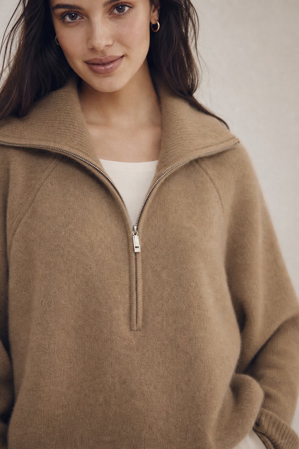 Victoire Half-Zip Stand Collar Sweater — Brown, banana_republic product shot