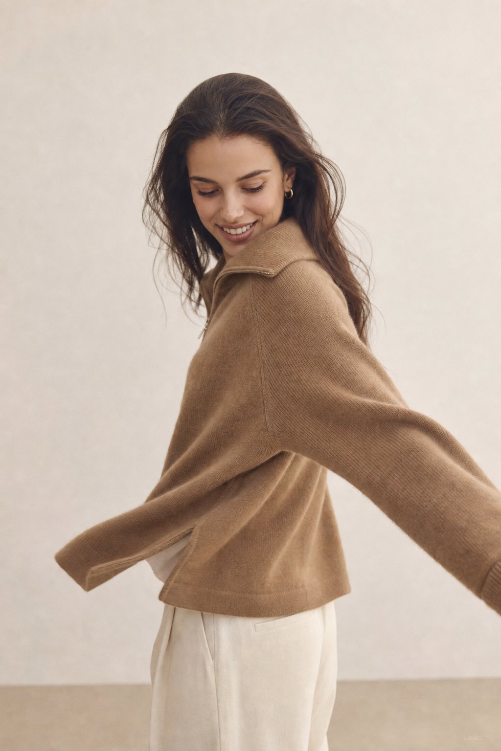 Victoire Half-Zip Stand Collar Sweater — Brown, banana_republic product shot