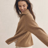 Victoire Half-Zip Stand Collar Sweater — Brown, banana_republic product shot