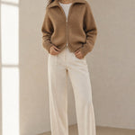 Victoire Half-Zip Stand Collar Sweater — Brown, banana_republic product shot