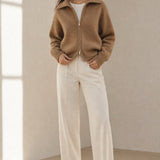 Victoire Half-Zip Stand Collar Sweater — Brown, banana_republic product shot