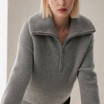 Victoire Half-Zip Stand Collar Sweater — Gray, banana_republic product shot
