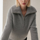 Victoire Half-Zip Stand Collar Sweater — Gray, banana_republic product shot