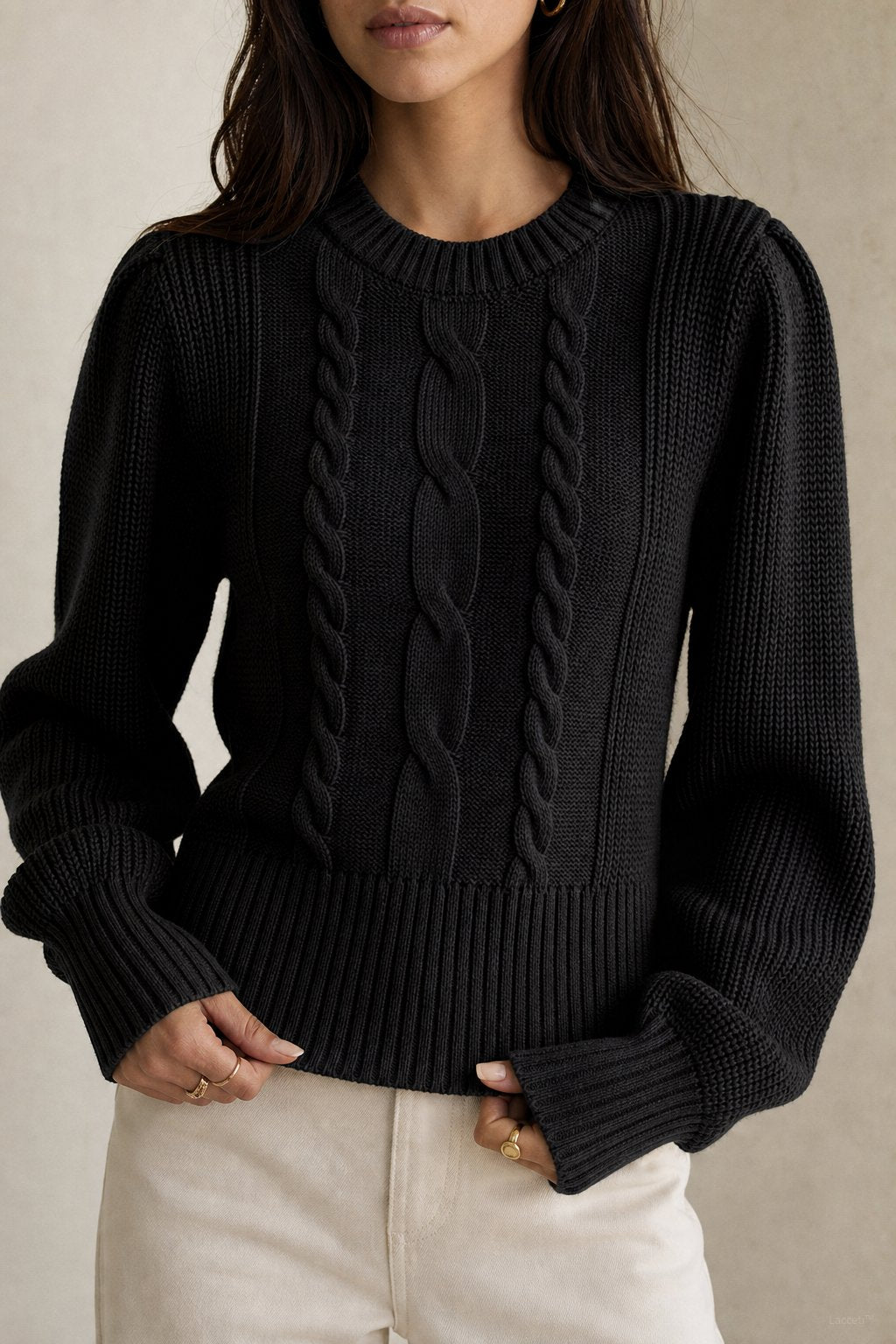 Westend Cable-Knit Sweater — Black, banana_republic product shot