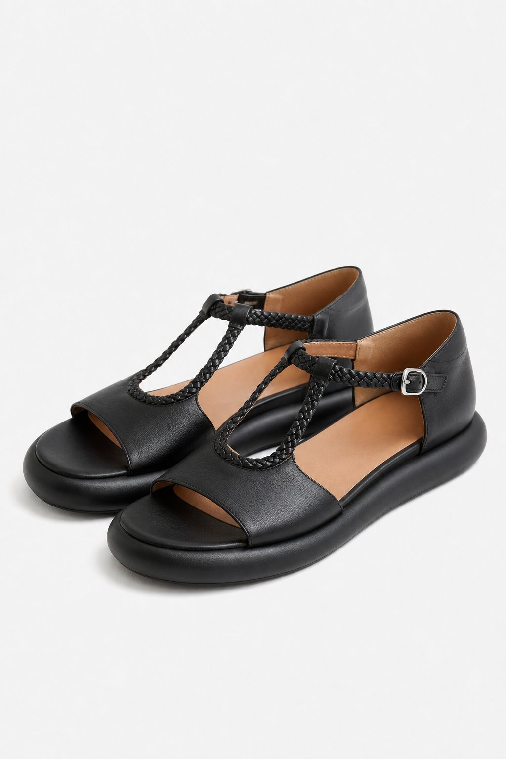 Laguna Braided Leather Sandal — Black, jcrew product shot