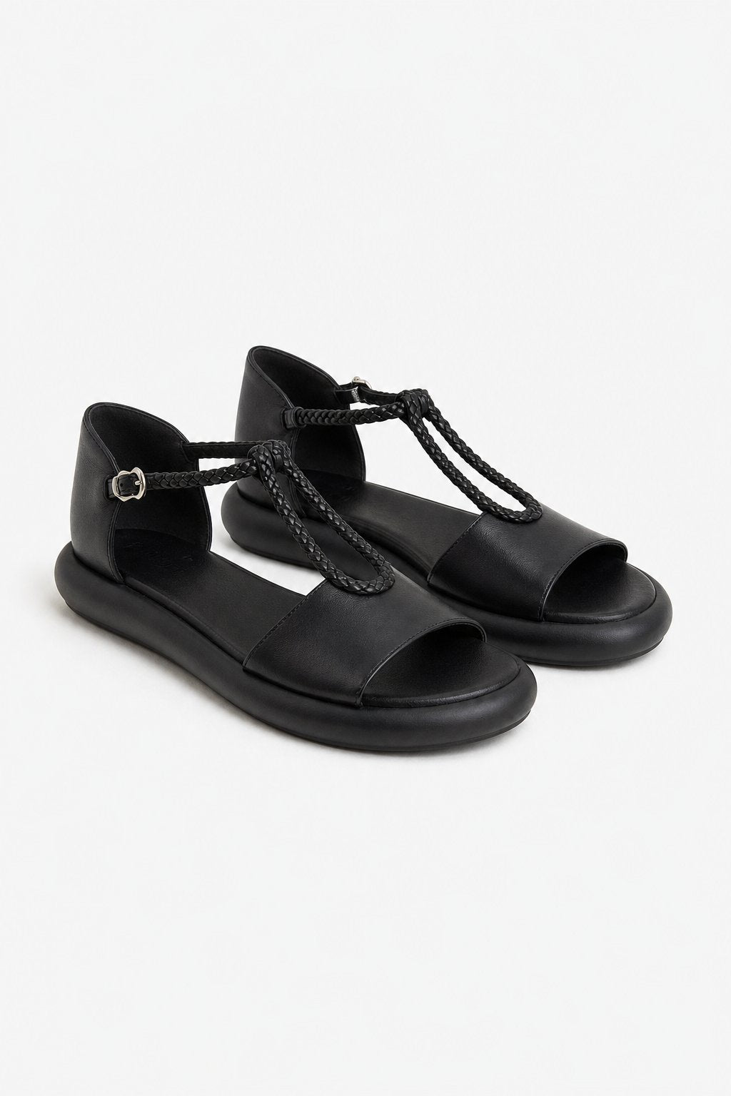 Laguna Braided Leather Sandal — Black, jcrew product shot