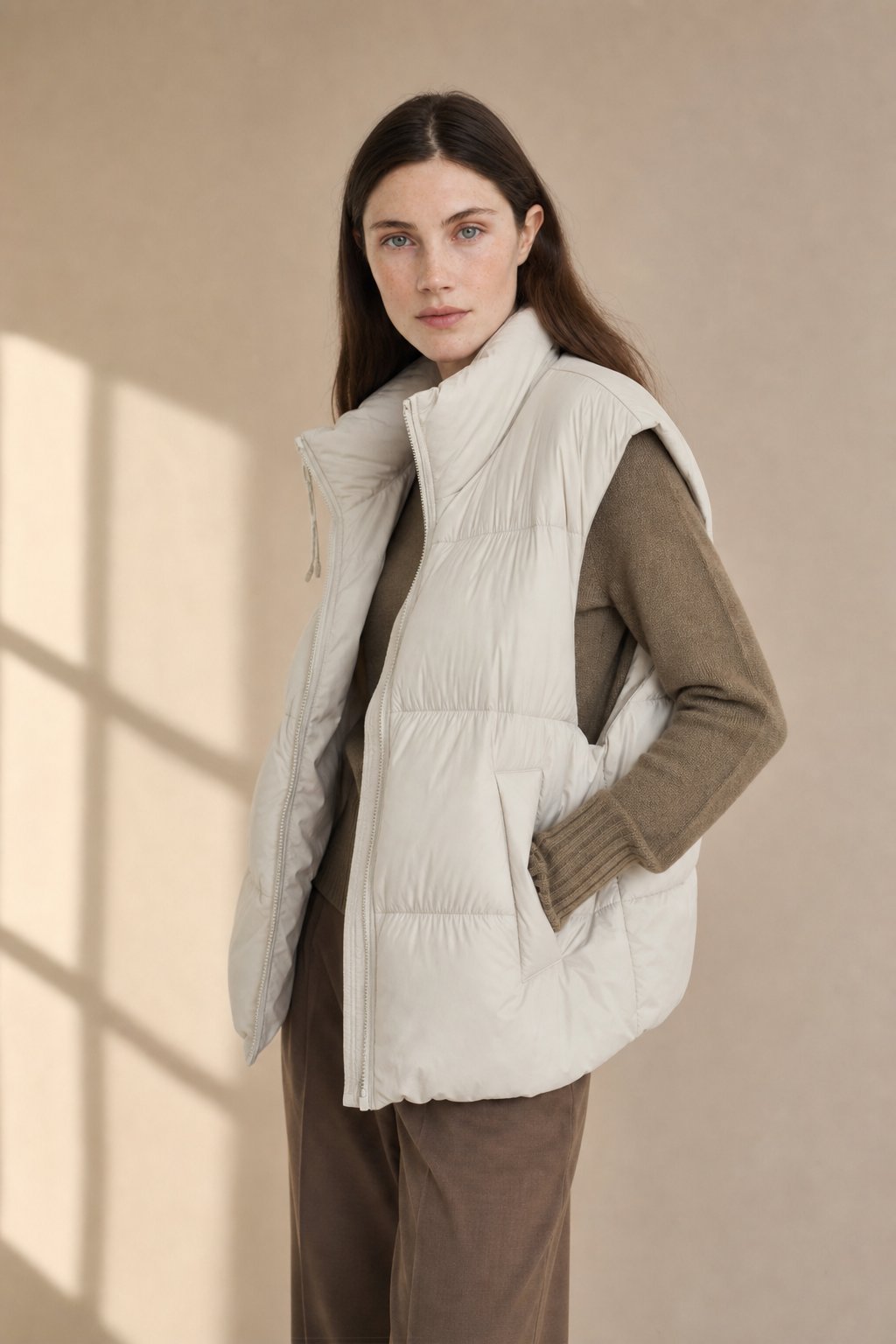 Leah Down Padded Vest — Beige, banana_republic product shot