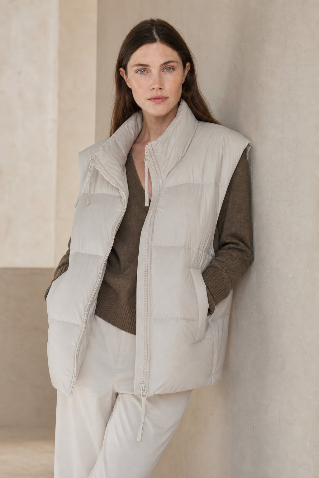 Leah Down Padded Vest — Beige, banana_republic product shot