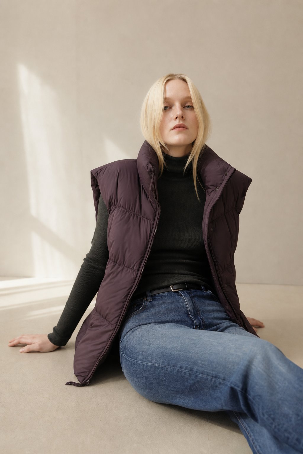 Leah Down Padded Vest — Burgundy, banana_republic product shot