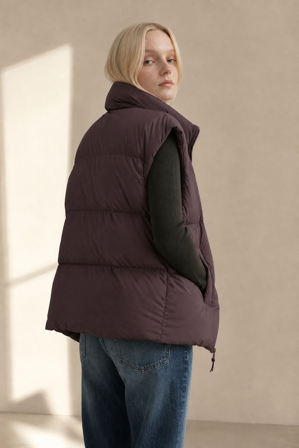 Leah Down Padded Vest — Burgundy, banana_republic product shot