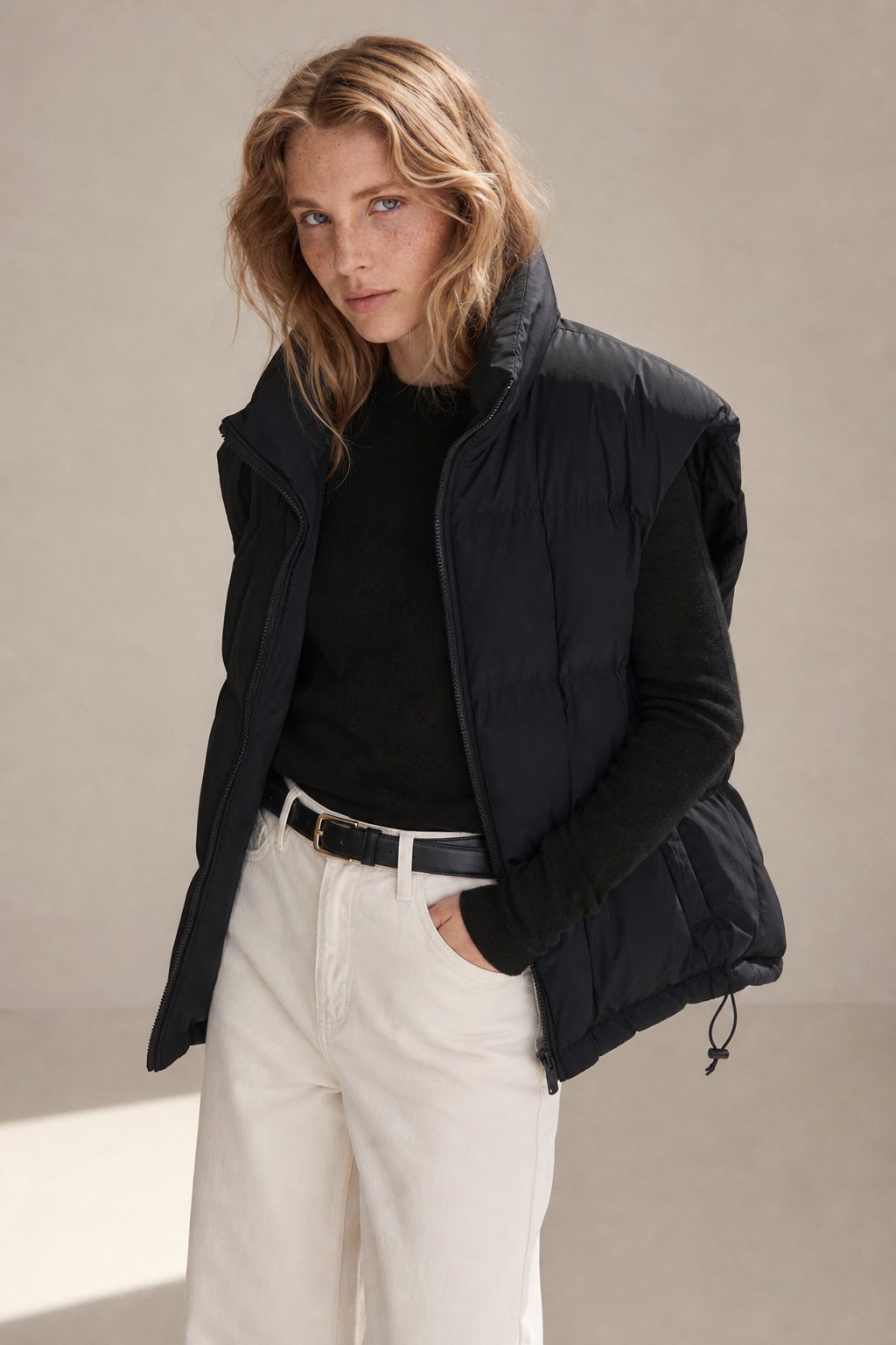 Leah Down Padded Vest — Black, banana_republic product shot