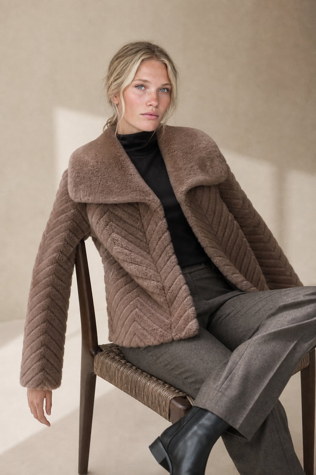 Liana Faux Mink Jacket — Brown, banana_republic product shot