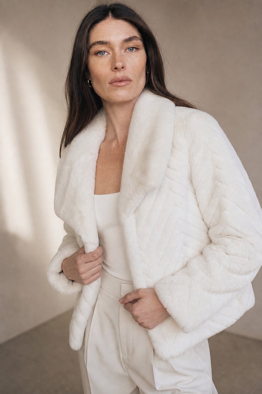 Liana Faux Mink Jacket — White, banana_republic product shot