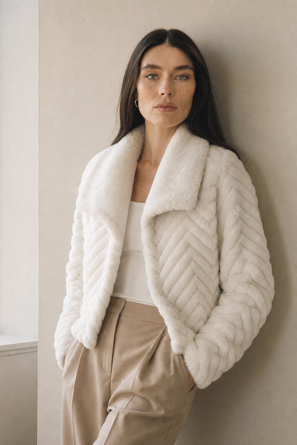 Liana Faux Mink Jacket — White, banana_republic product shot
