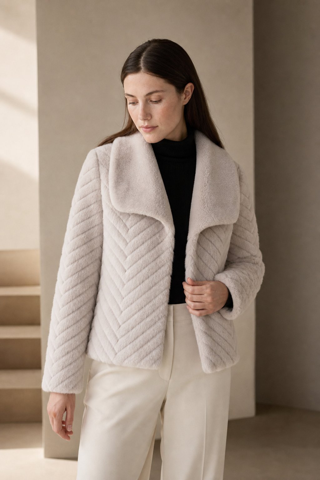 Liana Faux Mink Jacket — Light Gray, banana_republic product shot